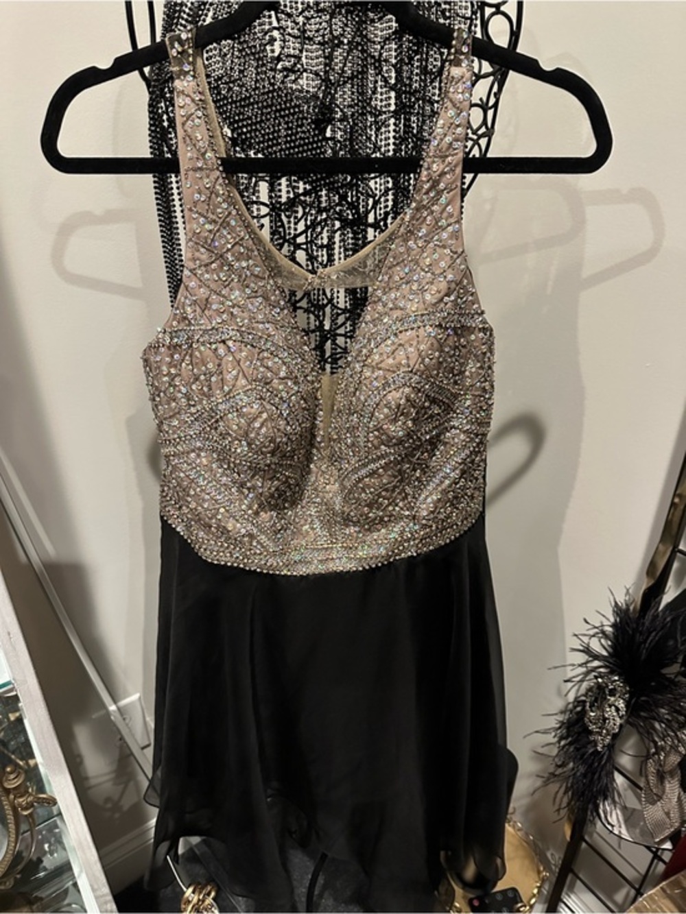 Hannah S Embellished Black and Nude Evening Gown prom dress size 20